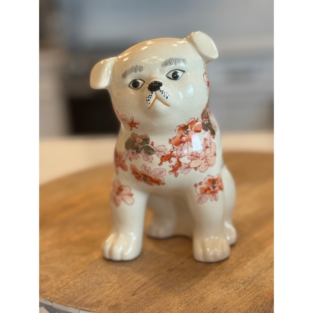 Vintage Imari Hand Painted Porcelain Dog Figurine Japanese Floral Gold Gilt
